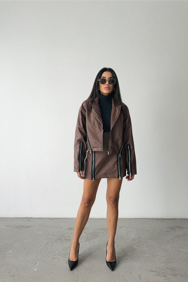 Zipper Detail Quilted Leather Jacket