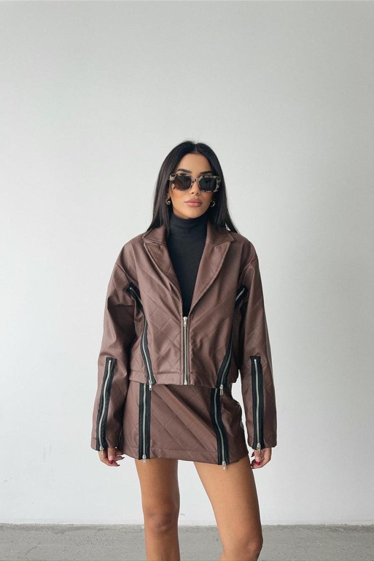Zipper Detail Quilted Leather Jacket