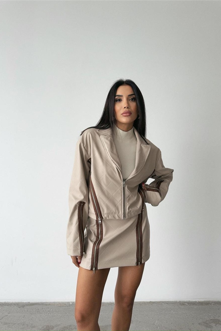 Zipper Detail Quilted Leather Jacket