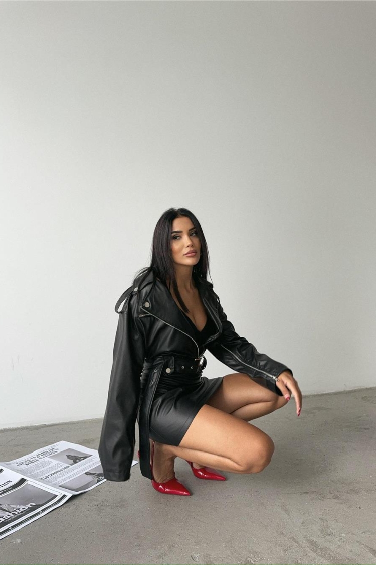 Leather Jacket Look Dress Black
