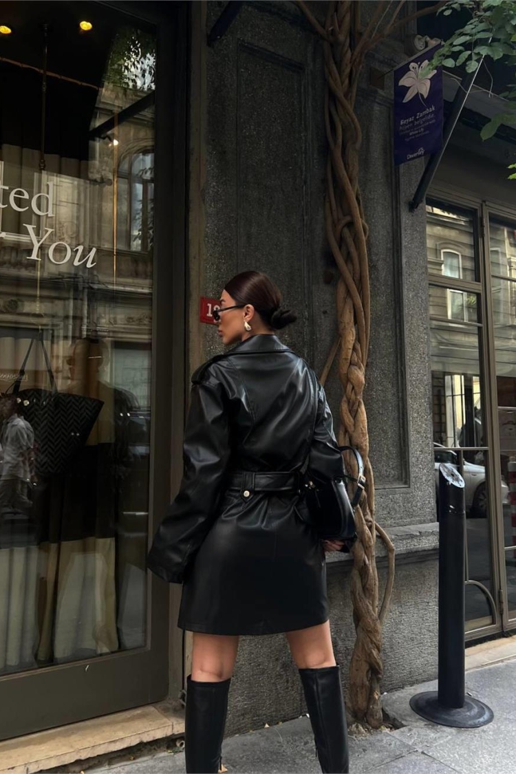 Leather Jacket Look Dress Black