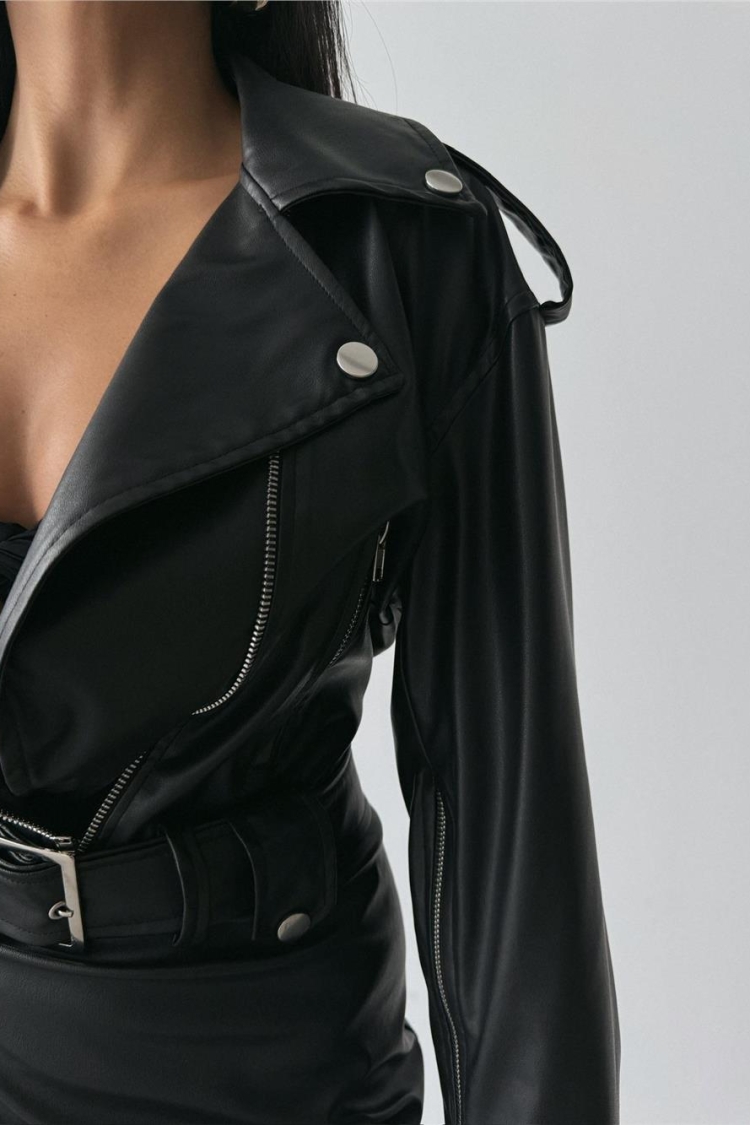 Leather Jacket Look Dress Black