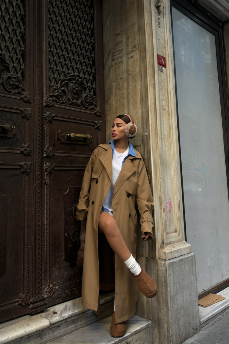 Side Slit Detail Trench Coat - Ello - Globality Store - Women Clothes Wholesale Turkey