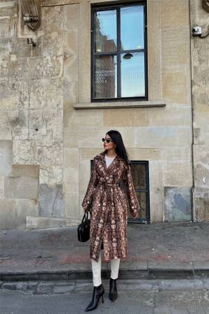 Animal Print Trench Coat - Ello - Globality Store - Women Clothes Wholesale Turkey