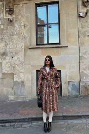 Animal Print Trench Coat - Ello - Globality Store - Women Clothes Wholesale Turkey