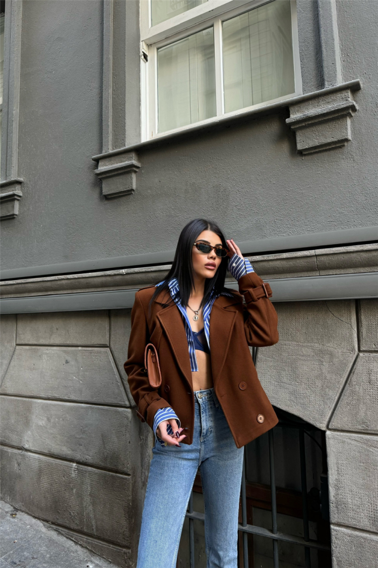 Stamped Button Detail Jacket - Ello - Globality Store - Women Clothes Wholesale Turkey
