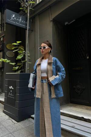 Plush Collar Detail Denim Jacket - Ello - Globality Store - Women Clothes Wholesale Turkey