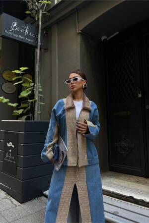 Plush Collar Detail Denim Jacket - Ello - Globality Store - Women Clothes Wholesale Turkey