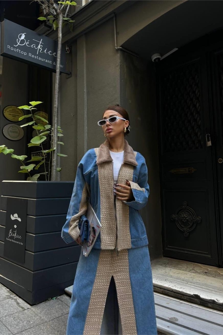 Plush Collar Detail Denim Jacket