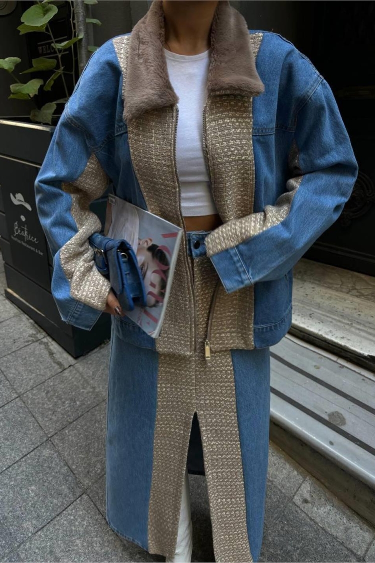 Plush Collar Detail Denim Jacket