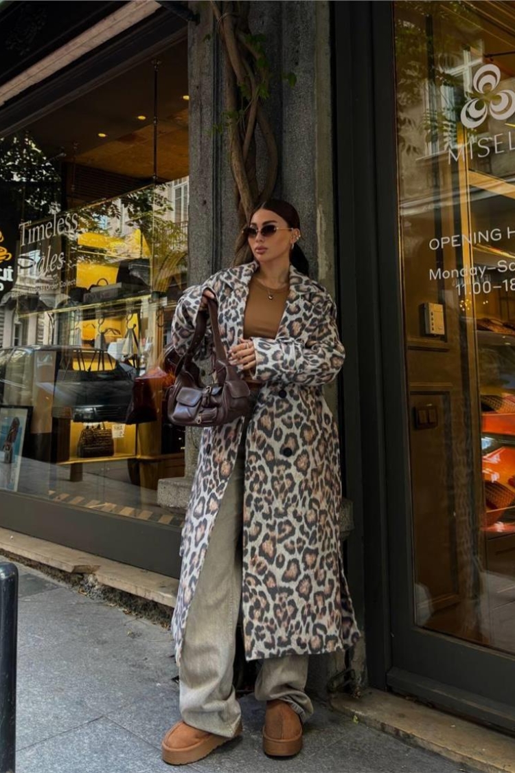 Leopard Coat - Beige - Ello - Globality Store - Women Clothes Wholesale Turkey