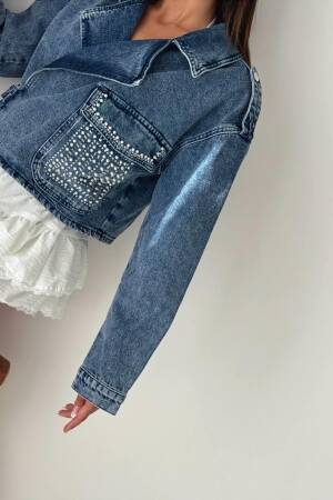 Stone Detailed Blue Jacket - LACARINO - Globality Store - Women Clothes Wholesale Turkey