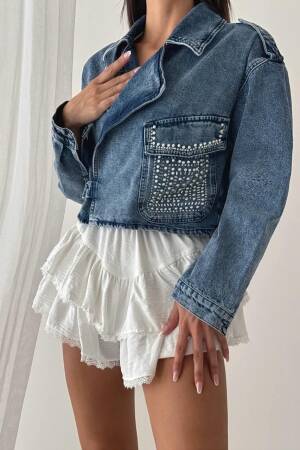 Stone Detailed Blue Jacket - LACARINO - Globality Store - Women Clothes Wholesale Turkey