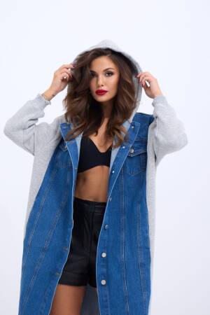 Long Denim Jacket - Fame - Globality Store - Women Clothes Wholesale Turkey