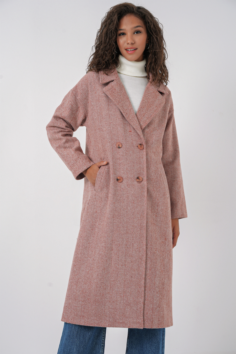 Oversize Wool Long Cashmere Coat - Salmon