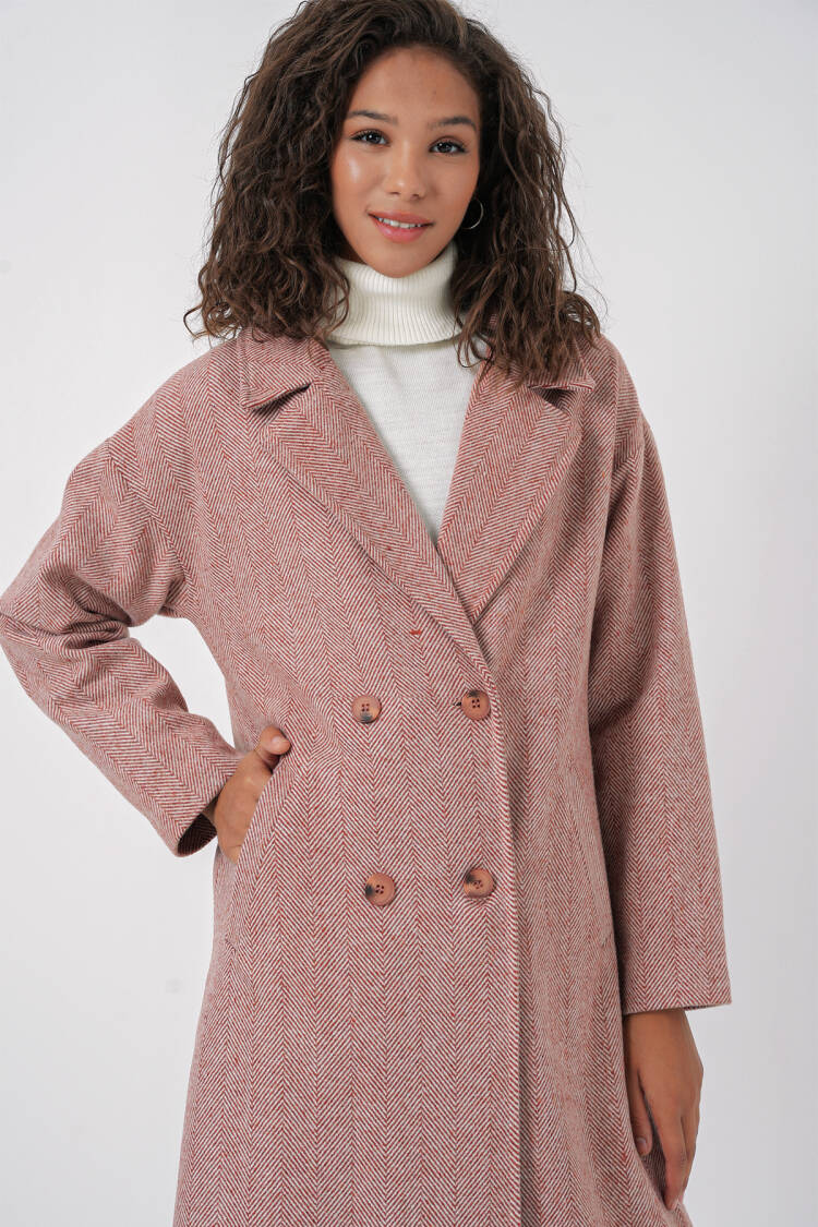 Oversize Wool Long Cashmere Coat - Salmon