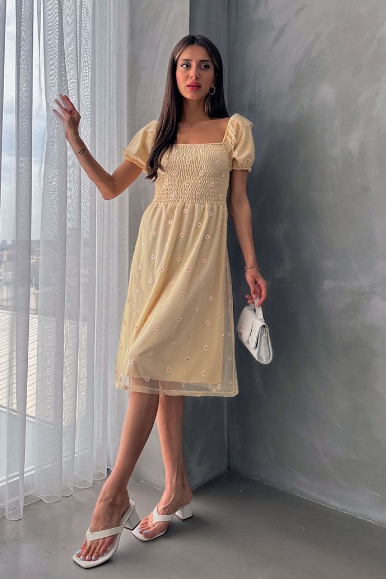 Boat Neck Chest Gimp Dress - Topshow - Globality Store - Women Clothes Wholesale Turkey