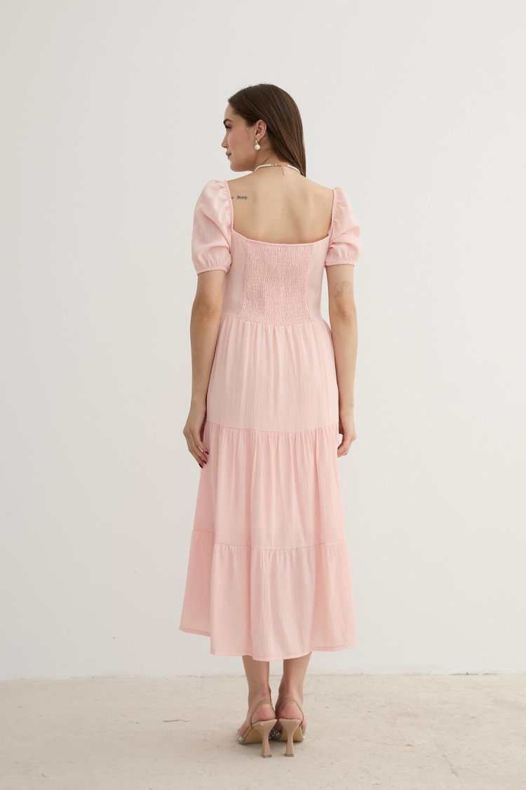 Women's Short Sleeve Button Detailed Midi Dress