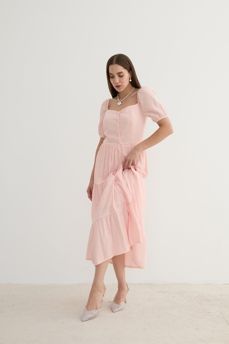 Women's Short Sleeve Button Detailed Midi Dress - Levure - Globality Store - Women Clothes Wholesale Turkey