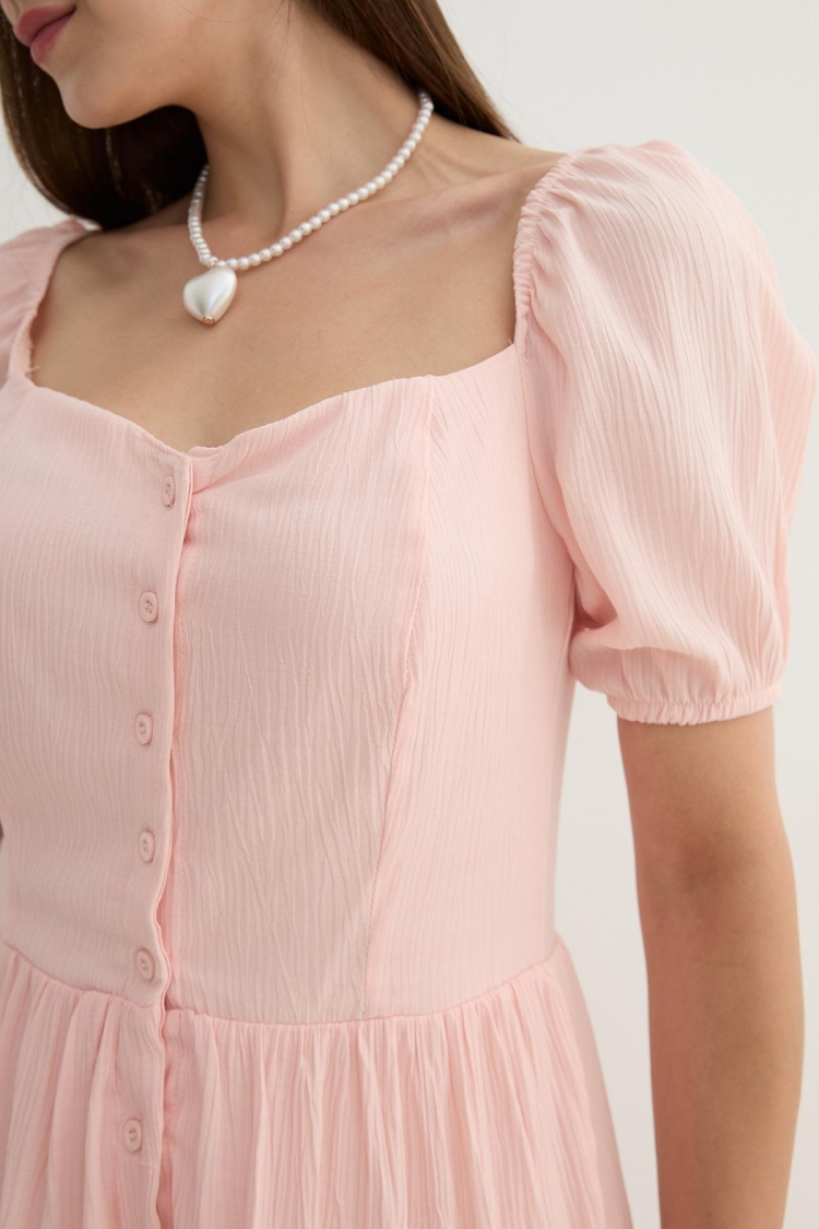 Women's Short Sleeve Button Detailed Midi Dress