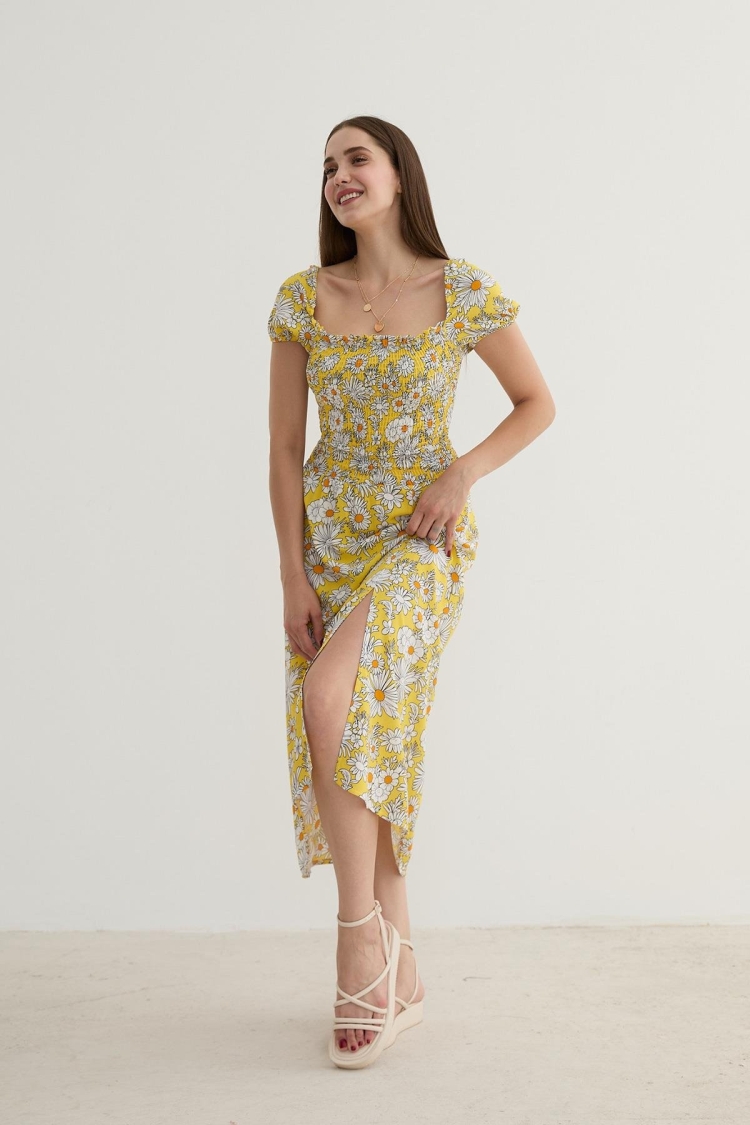 Women's Floral Patterned Slit Dress - Levure - Globality Store - Women Clothes Wholesale Turkey