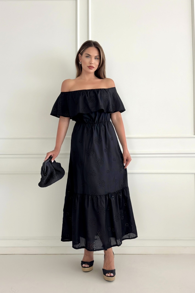 Madonna Collar Ruffle Embroidered Dress - STEPS - Globality Store - Women Clothes Wholesale Turkey