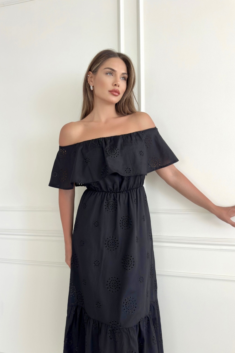 Madonna Collar Ruffle Embroidered Dress