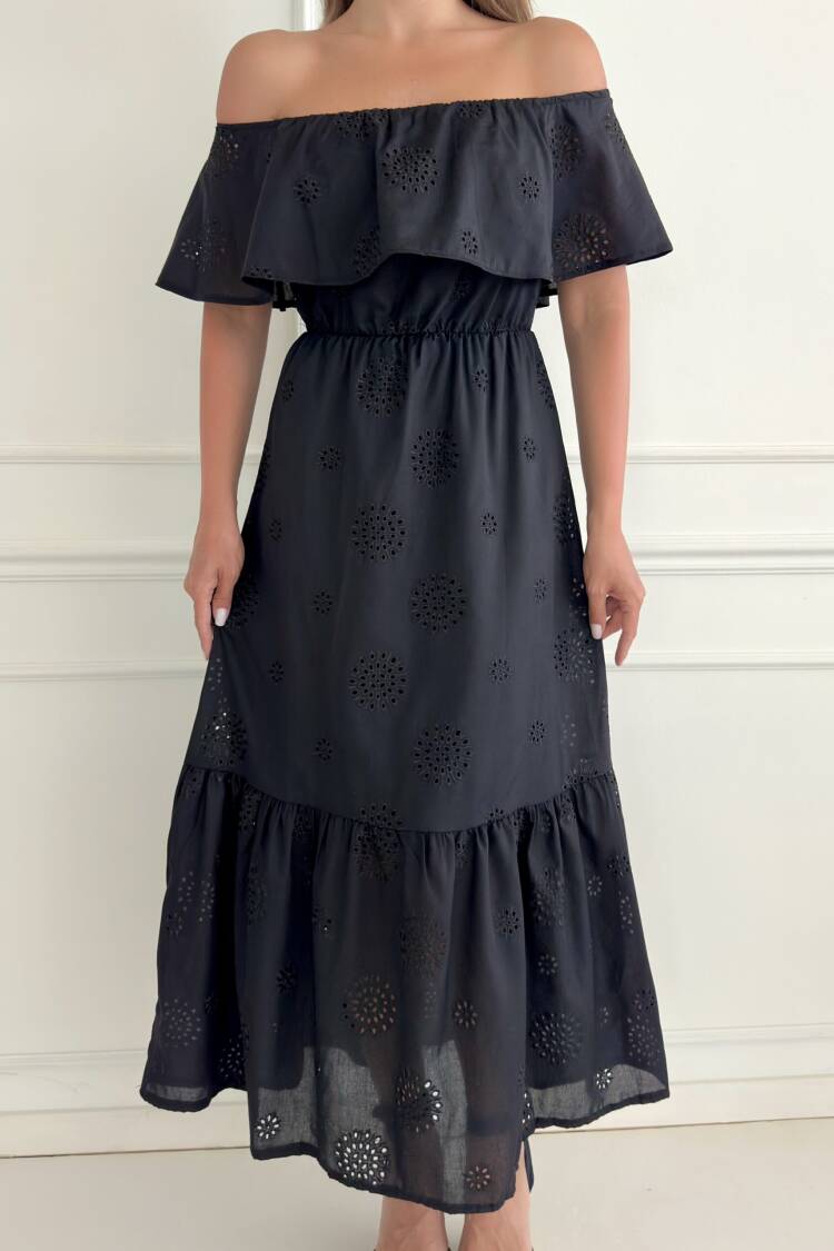 Madonna Collar Ruffle Embroidered Dress