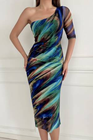 One Shoulder Pleated Tulle Dress - STEPS - Globality Store - Women Clothes Wholesale Turkey