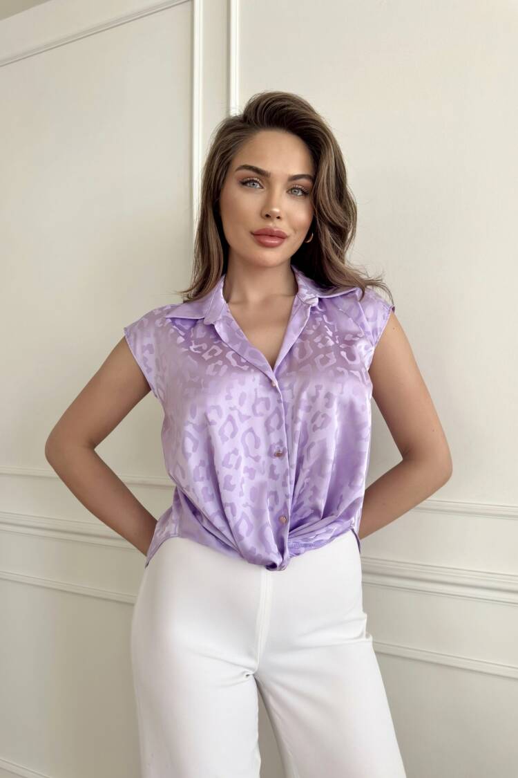 Leopard Pattern Satin Shirt - STEPS - Globality Store - Women Clothes Wholesale Turkey