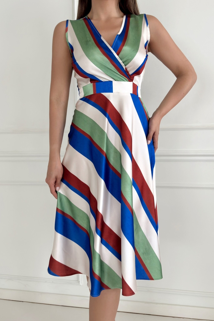 Striped Sleeveless Satin Dress