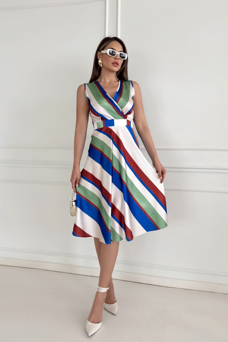Striped Sleeveless Satin Dress