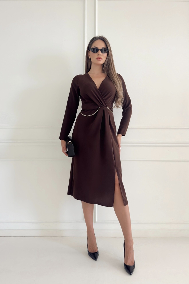 V Neck Chain Detail Dress - STEPS - Globality Store - Women Clothes Wholesale Turkey