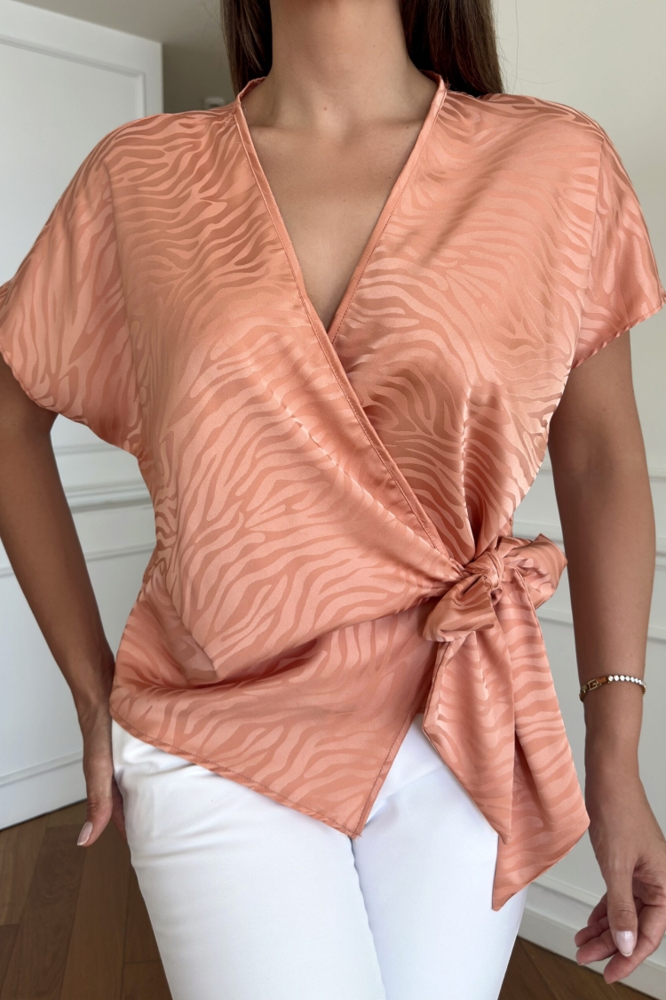 Double Breasted Off Shoulder Jacquard Blouse