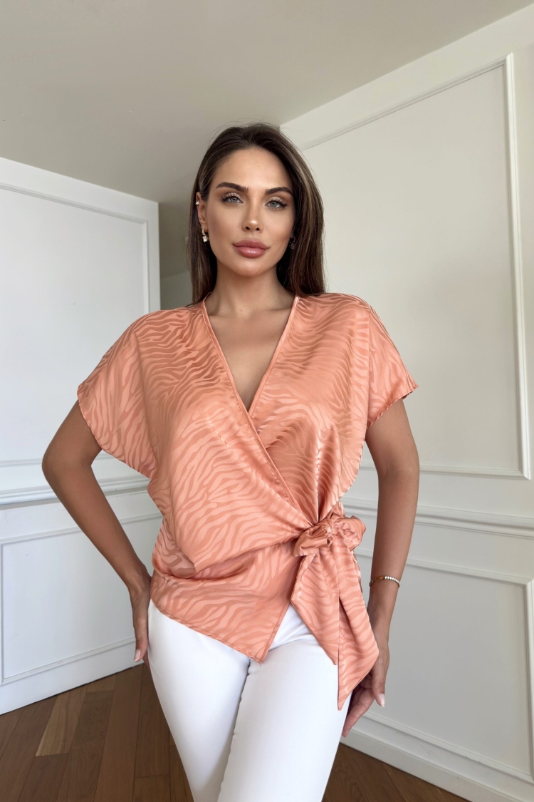Double Breasted Off Shoulder Jacquard Blouse