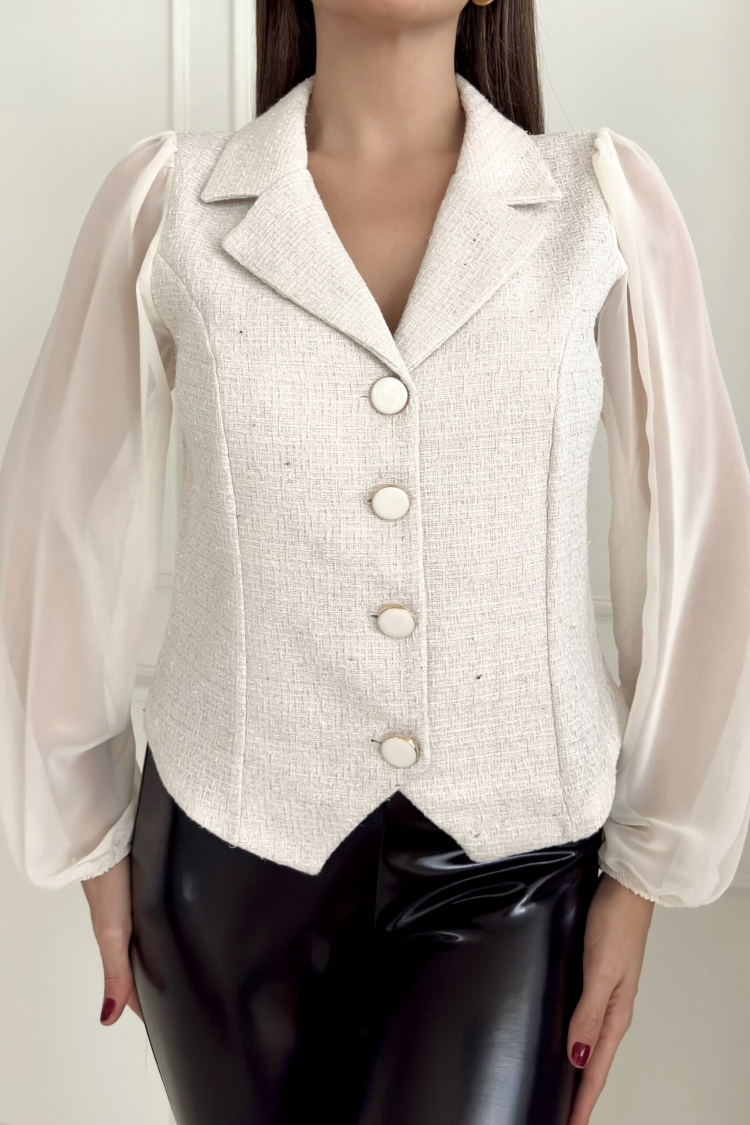 Chiffon Sleeve Boucle Jacket