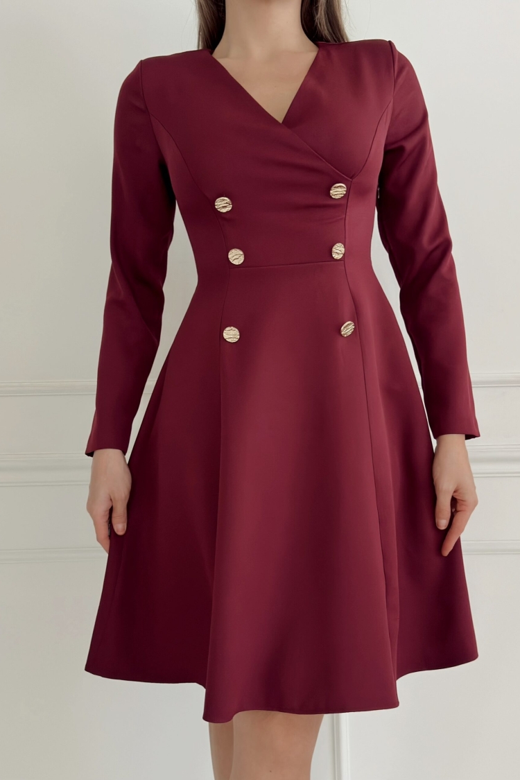 Double Breasted Collar Bell Skirt Dress - STEPS - Globality Store - Women Clothes Wholesale Turkey