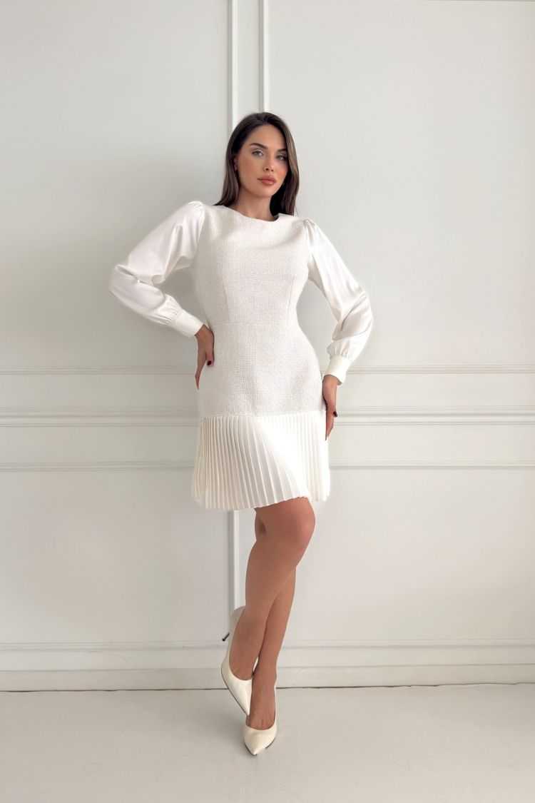 Satin Sleeve Pleated Hem Channel Dress