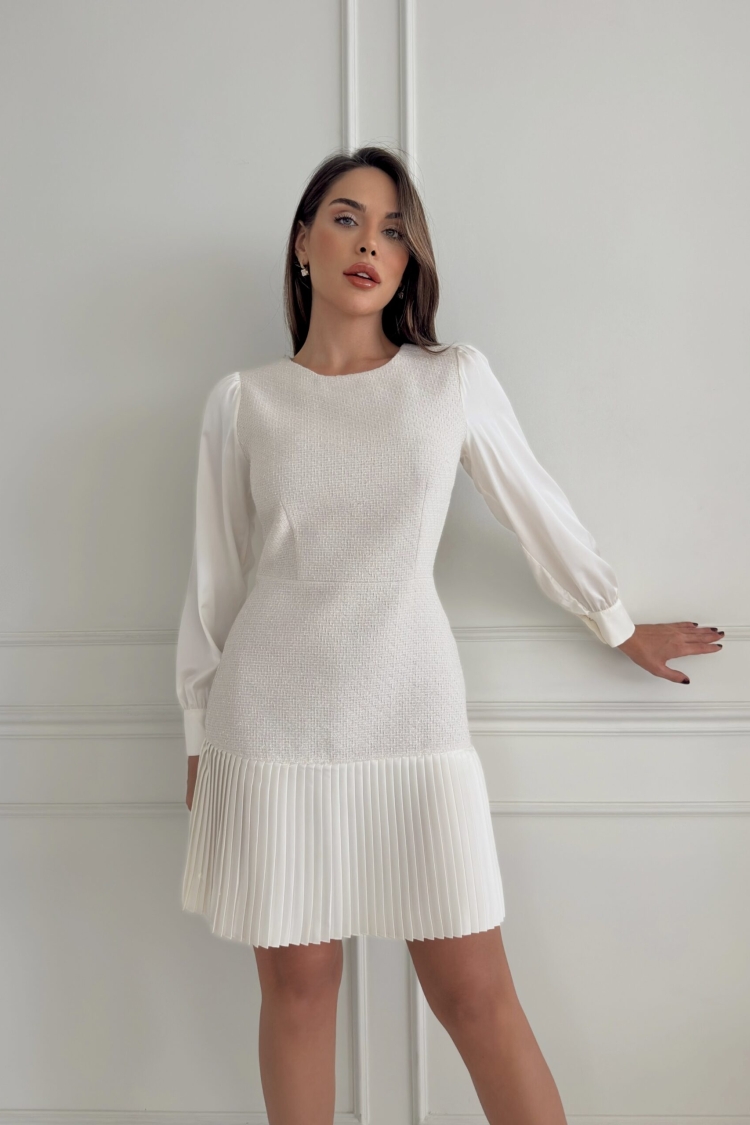 Satin Sleeve Pleated Hem Channel Dress - STEPS - Globality Store - Women Clothes Wholesale Turkey