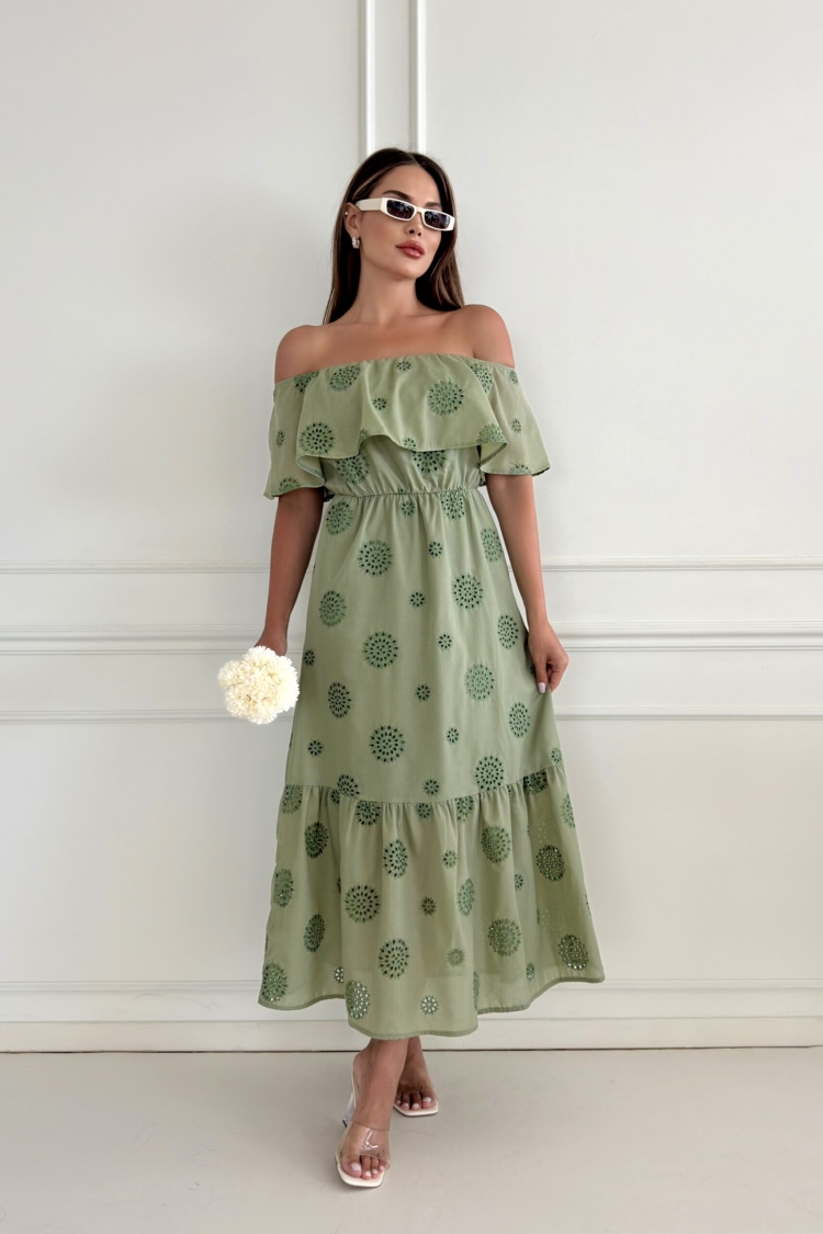 Madonna Collar Ruffle Embroidered Dress - STEPS - Globality Store - Women Clothes Wholesale Turkey