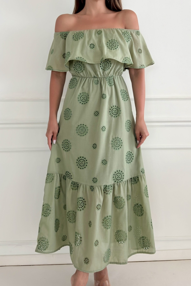 Madonna Collar Ruffle Embroidered Dress
