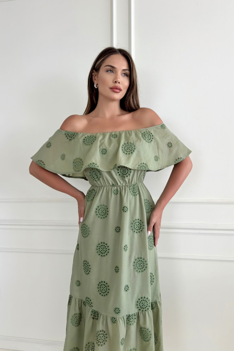 Madonna Collar Ruffle Embroidered Dress