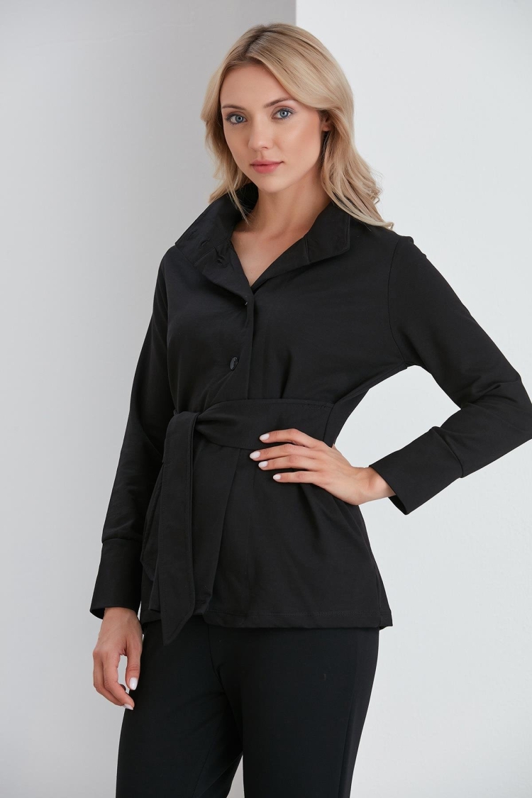 Waist Belted Sweatshirt Jacket