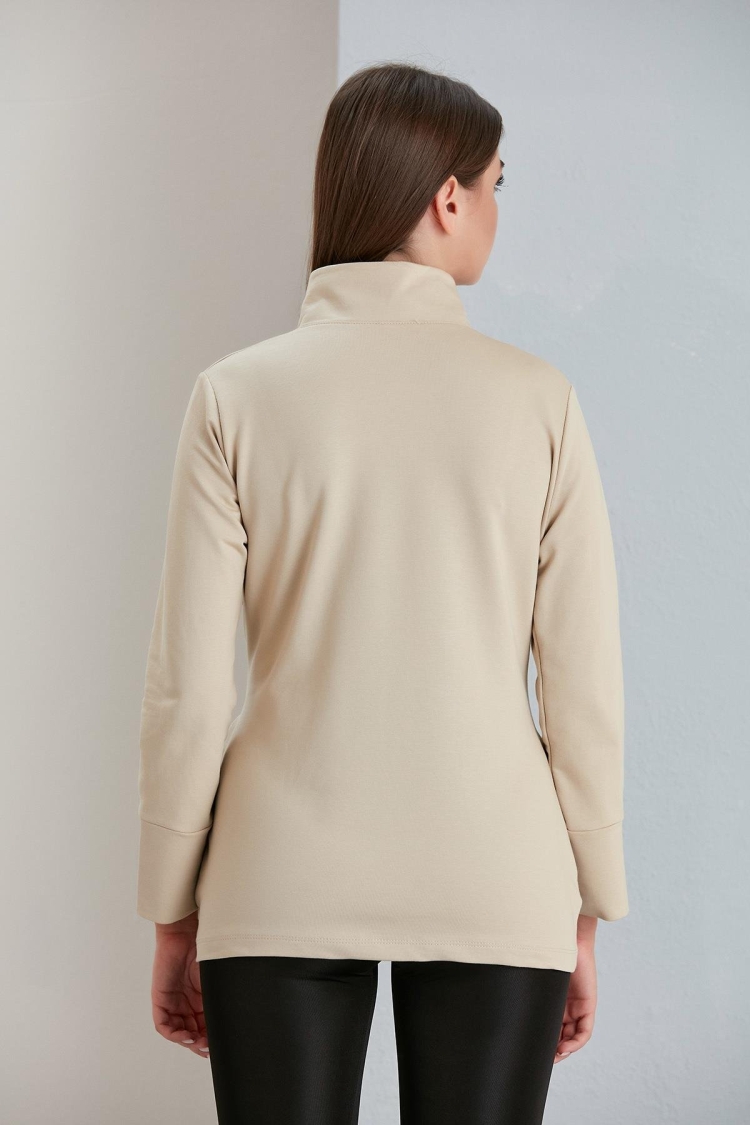 Waist Belted Double Yarn Sweatshirt Jacket - Sand