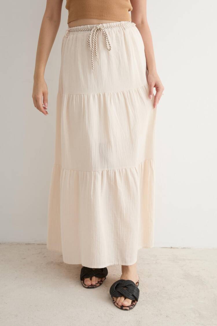 Elastic Waist And Cord Detail Long Skirt