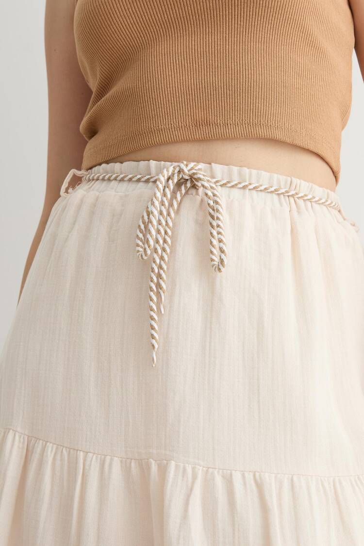 Elastic Waist And Cord Detail Long Skirt