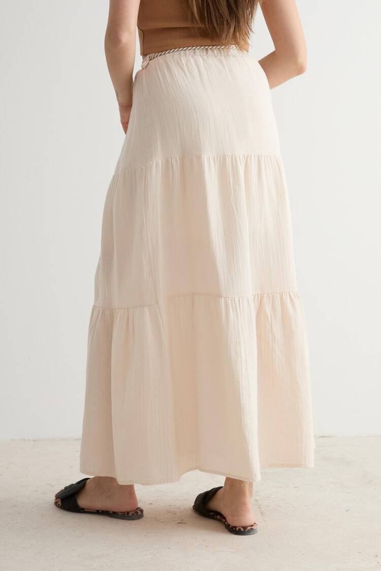 Elastic Waist And Cord Detail Long Skirt