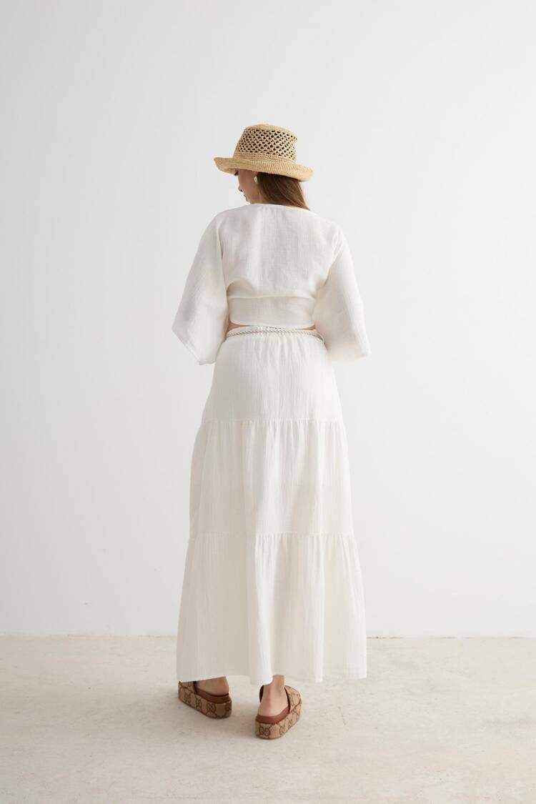 Elastic Waist And Cord Detail Long Skirt