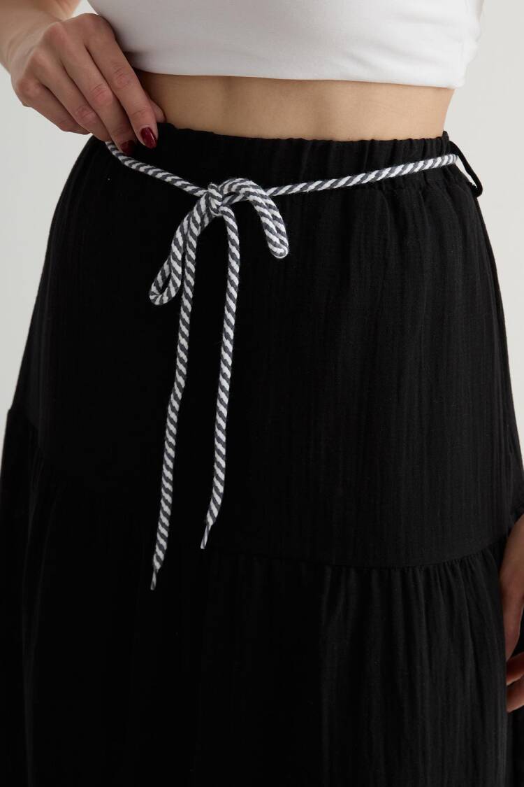 Elastic Waist And Cord Detail Long Skirt