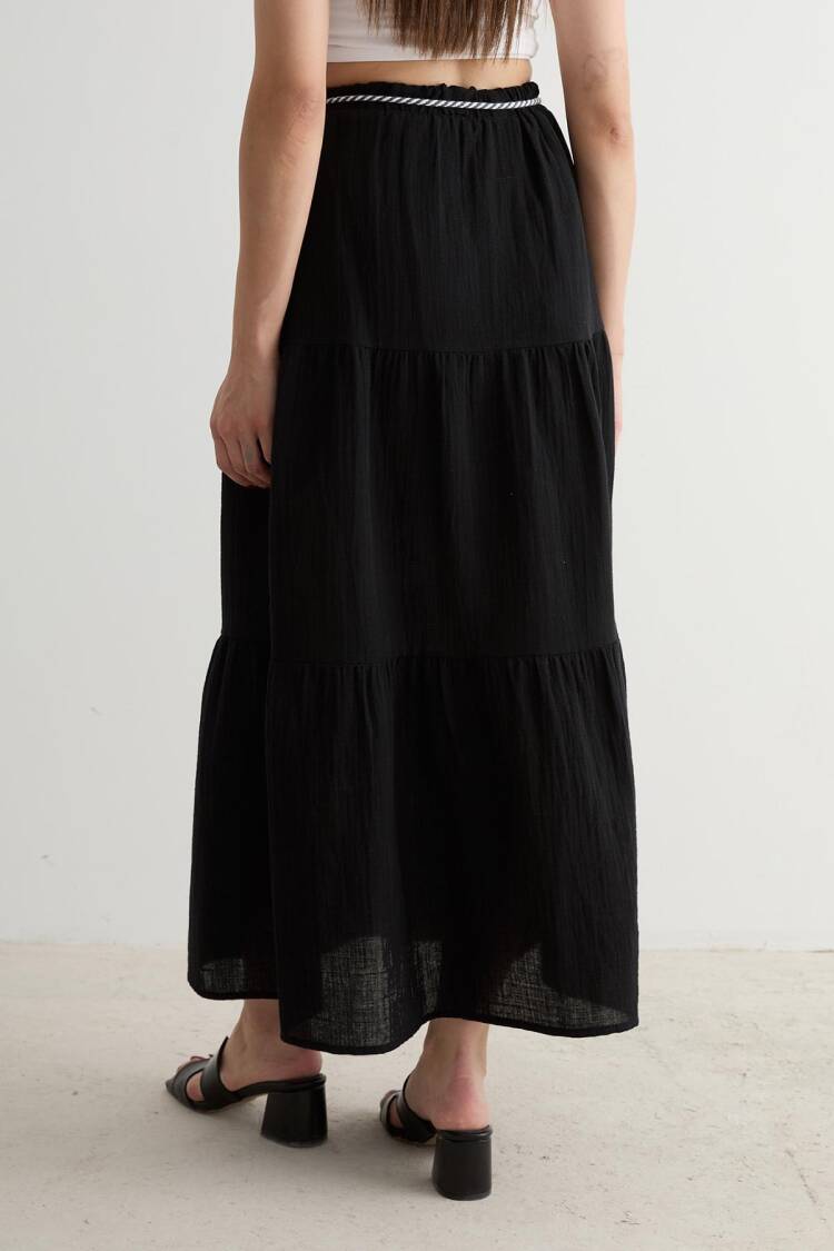 Elastic Waist And Cord Detail Long Skirt